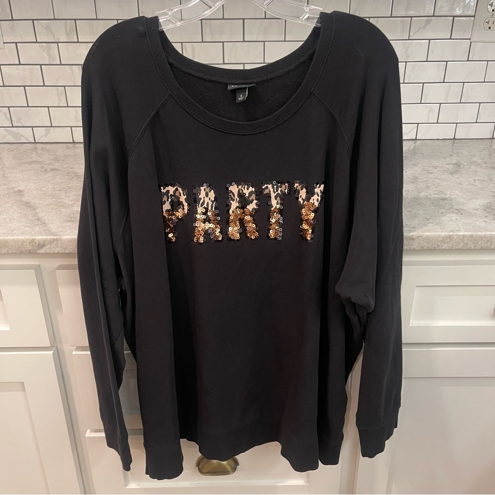 Torrid Sweatshirt Womens 4 Black Sequin Party Shirt Pullover Top Leopard Sequin